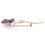 Vintage 14K Yellow Gold Amethyst & Diamond Floral Brooch Pin