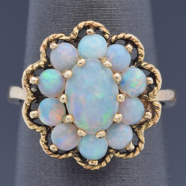 Vintage 14K Yellow Gold Opal Cocktail Ring Size 4