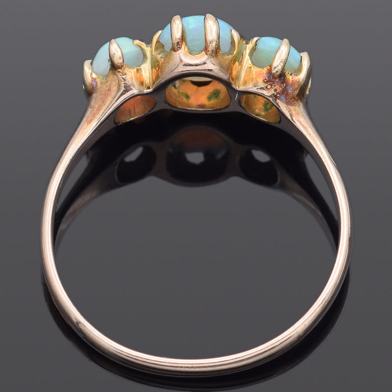 Antique 10K Yellow Gold Opal Band Ring Size 8