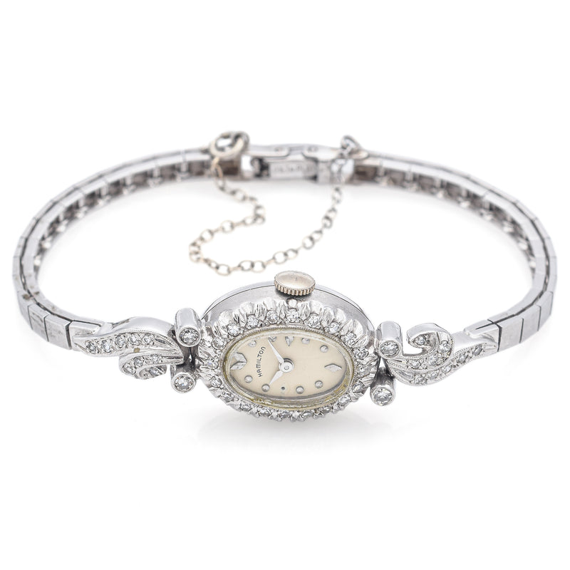 Antique Hamilton 757 22 Jewels Platinum 0.64 TCW Diamond Women's Hand Wind Watch