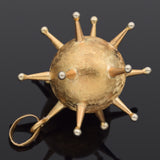 Vintage 18K Yellow Gold Spike Ball Pendant 32 x 25 mm