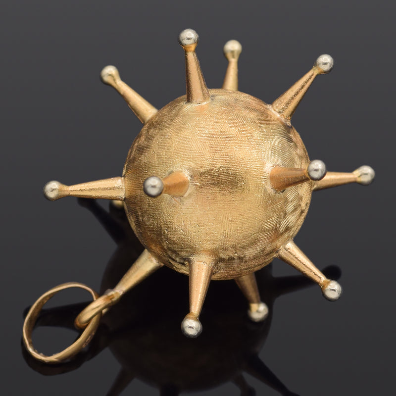 Vintage 18K Yellow Gold Spike Ball Pendant 32 x 25 mm