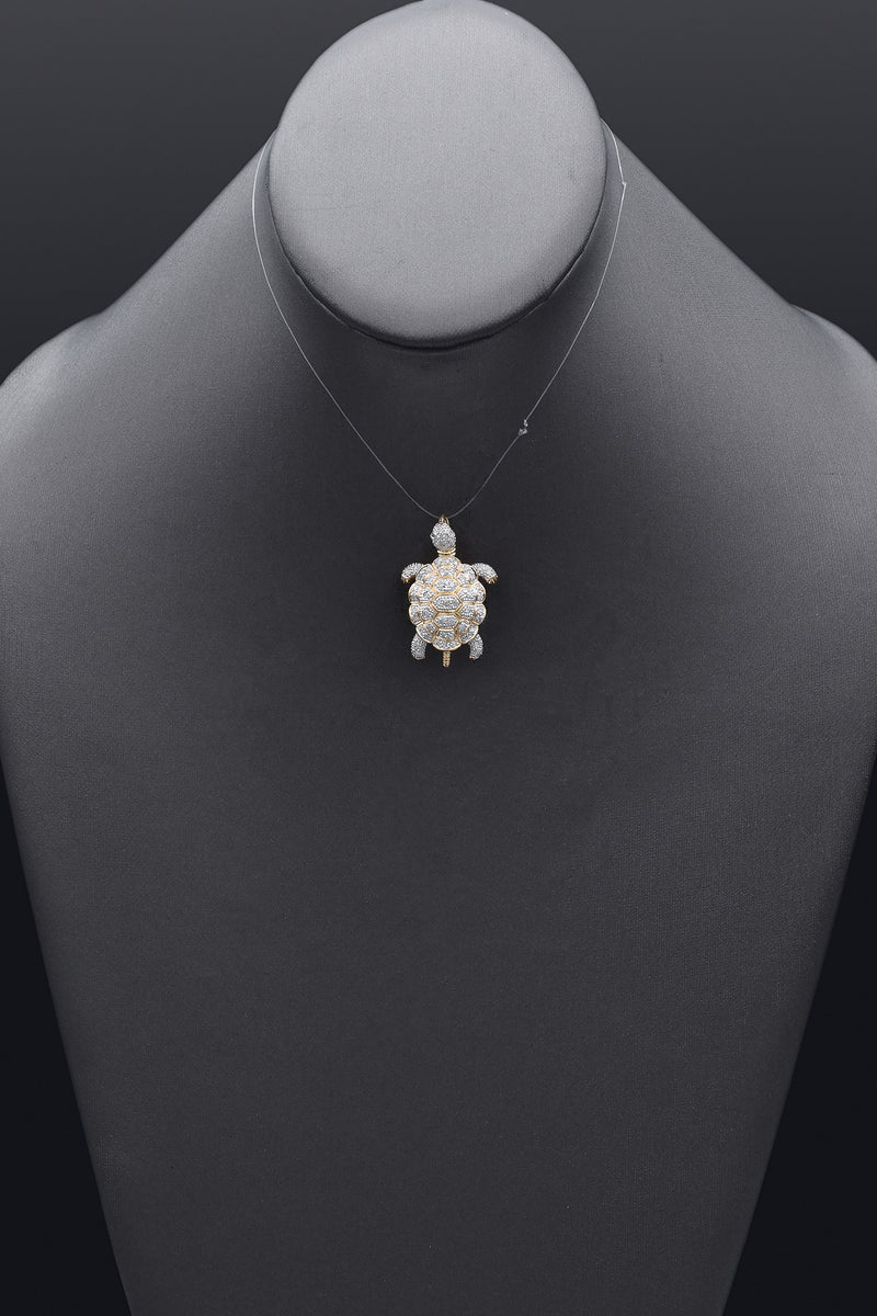 Estate 14K Yellow Gold 0.65 TCW Diamond Articulated Turtle Brooch Pin Pendant