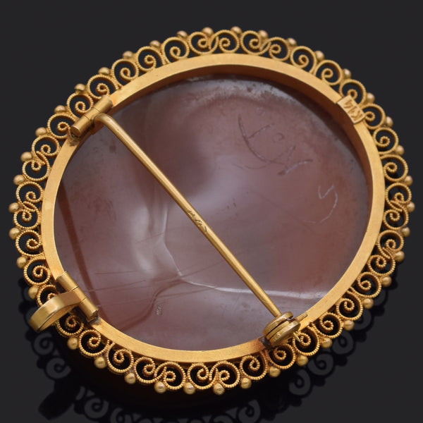 Giovanni Noto Antique Cameo Shell 14K Yellow Gold Oval Brooch Pin Pendant