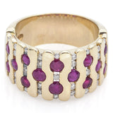 Vintage 14K Yellow Gold Ruby & 0.62 TCW Diamond Wide Band Ring Size 7
