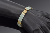 Vintage 14K Yellow Gold Green Jade 10.5 mm Link Bracelet 7 Inches