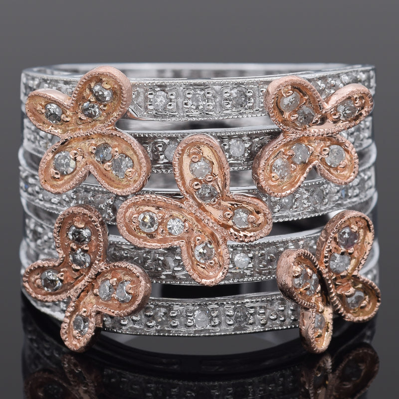 OTC 14K Rose & White Gold 0.61 TCW Diamond Butterfly Ring Size 7