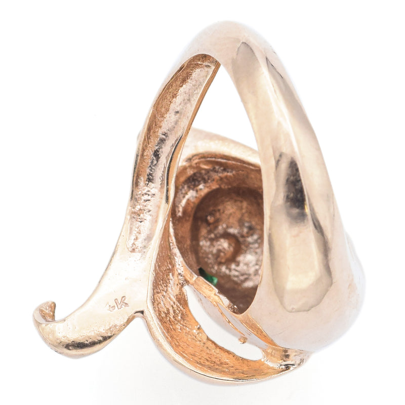 Vintage 14K Yellow Gold Green Lab Spinel Dolphin Cocktail Ring Size 5.5