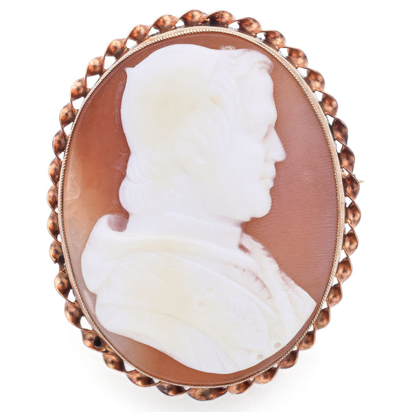 Antique 10K Yellow Gold Cameo Shell Pope Brooch Pin Pendant