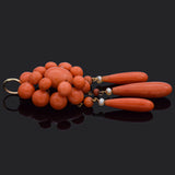 Vintage 14K Yellow Gold Red Coral & Pearl Cluster Pendant