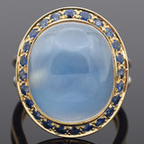 Vintage 18K Yellow Gold 18.60 Ct Moonstone & Sapphire Cocktail Ring Size 5.5
