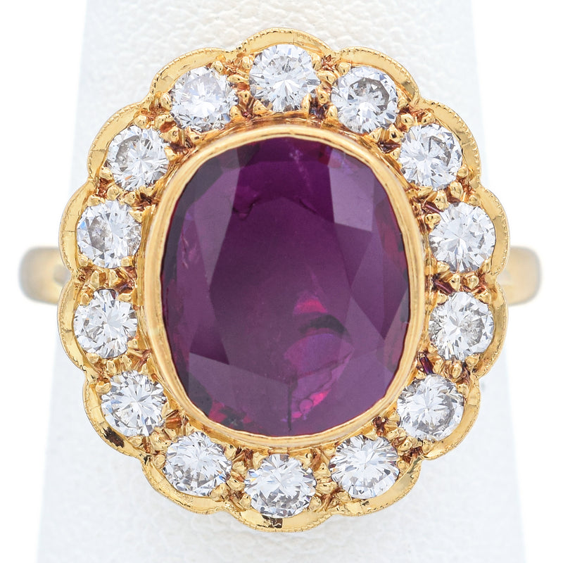 Vintage 18K Yellow Gold 1.62Ct Rubellite & 1.20 TCW Diamond Cocktail Ring Size 6