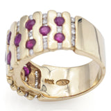 Vintage 14K Yellow Gold Ruby & 0.62 TCW Diamond Wide Band Ring Size 7