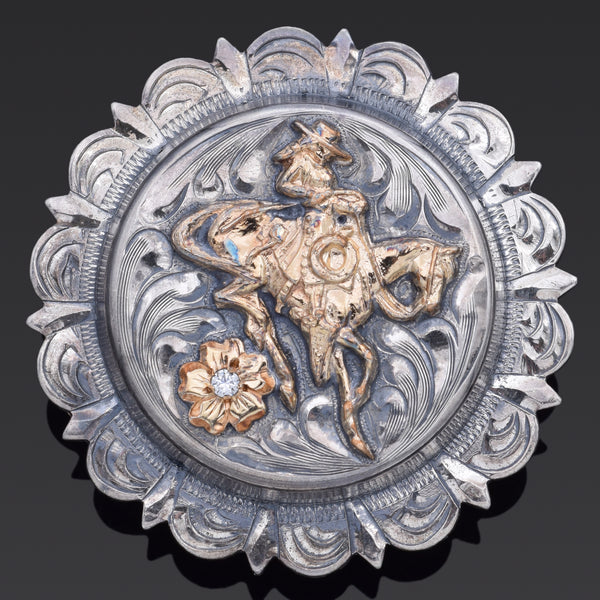 Vintage Elk Creek Sterling Silver & Gold Filled Cow Girl Belt Buckle