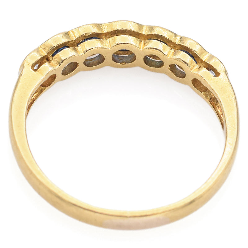 Vintage 18K Yellow Gold Sapphire & Diamond Band Ring Size 5