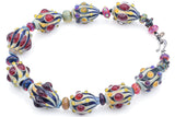 Queen Bead Sterling Silver Art Glass Beaded Strand Necklace 19 Inches