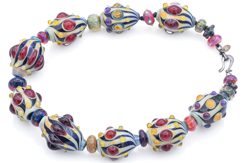 Queen Bead Sterling Silver Art Glass Beaded Strand Necklace 19 Inches