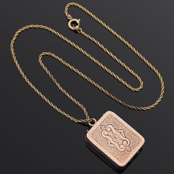 Antique Victorian Gold Filled Locket Pendant Necklace 16 Inches