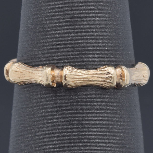 Vintage JA Signed 14K Yellow Gold Bamboo Band Ring Size 4
