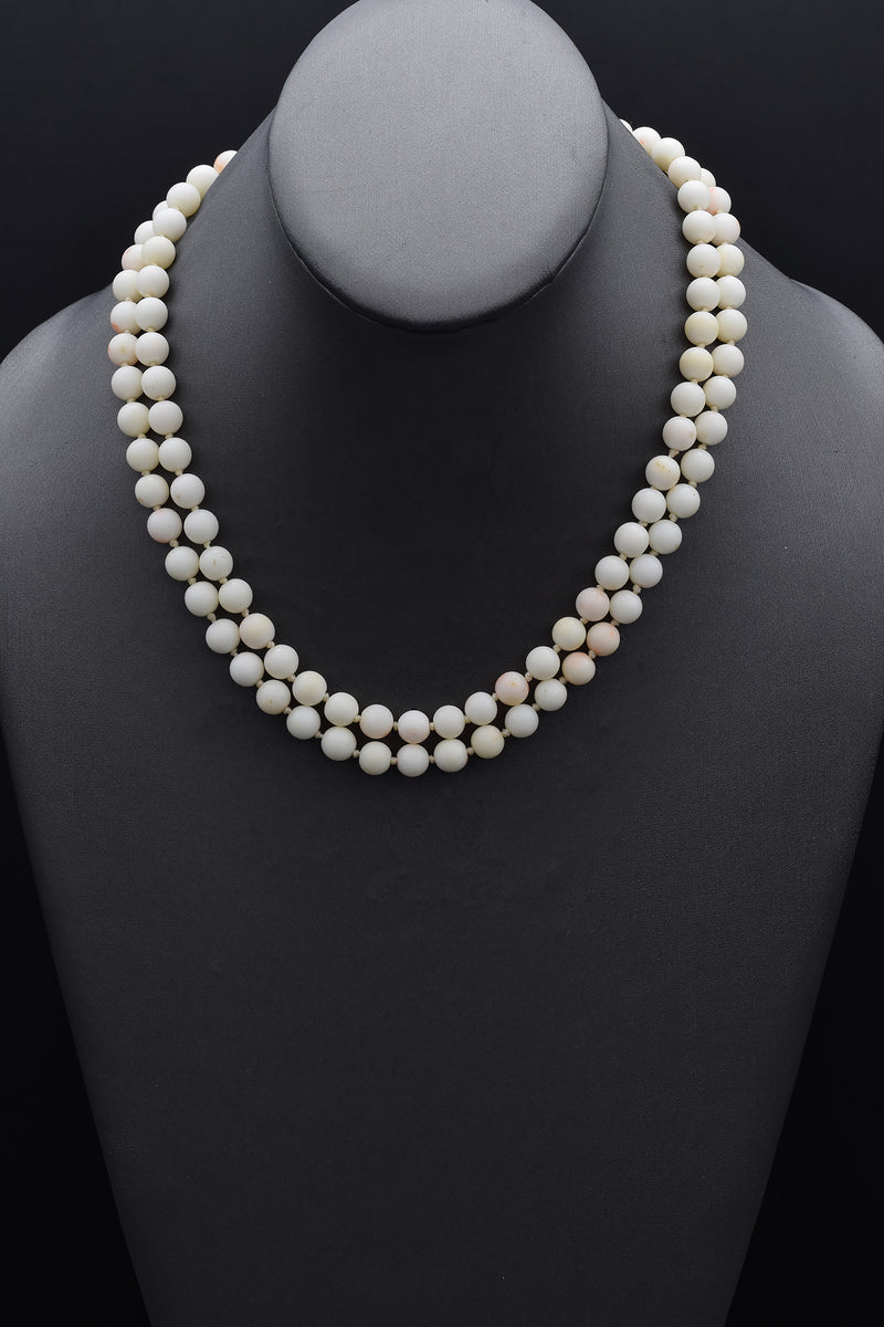 Vintage 14K Yellow Gold Angel Skin Coral 7.5-12 mm Beaded Strand Necklace 18"