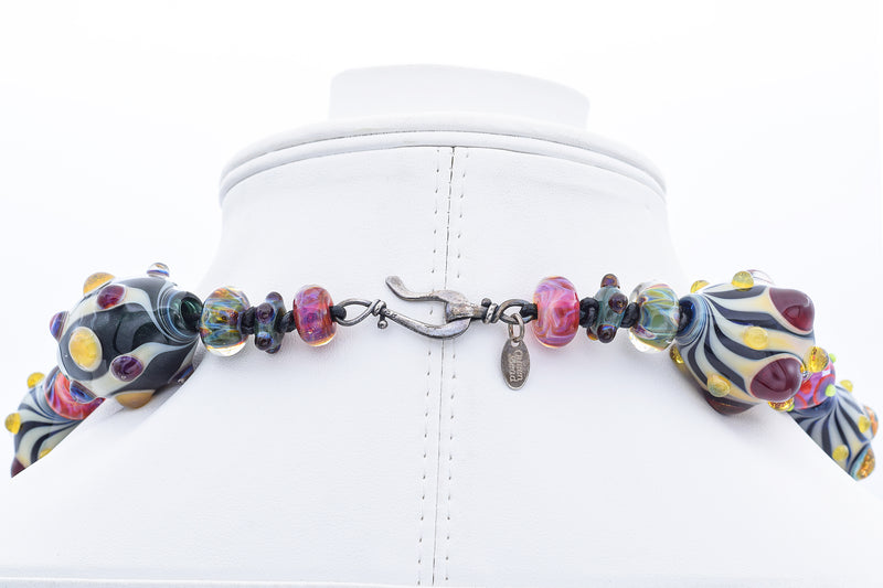 Queen Bead Sterling Silver Art Glass Beaded Strand Necklace 19 Inches