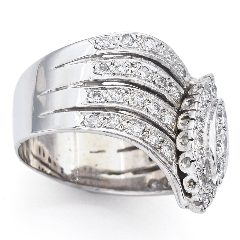 Vintage 14K White Gold 1.30 TCW Diamond Cocktail Ring Size 8.5