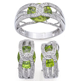 Estate 14K White Gold Peridot & 0.54 TCW Diamond Ring & Omega-Back Earrings Set
