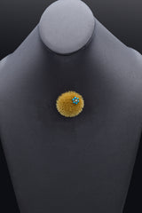 Vintage Tiffany & Co. 18K Yellow Gold Turquoise & Diamond Large Brooch Pin + Box