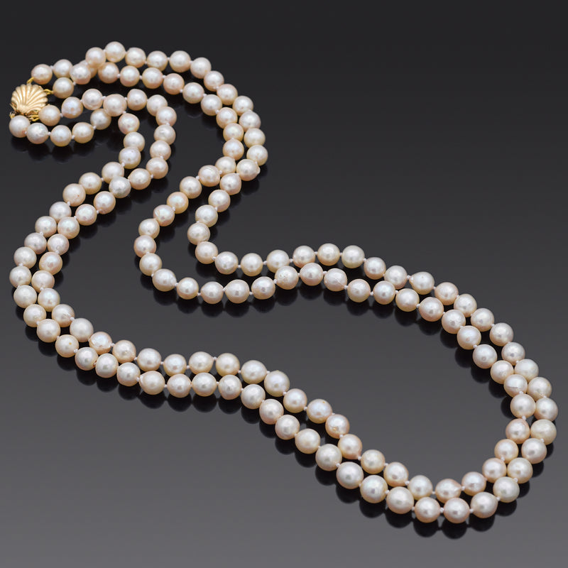 Vintage 14K Yellow Gold Pearl Beaded Double-Strand Necklace 30.5 Inches