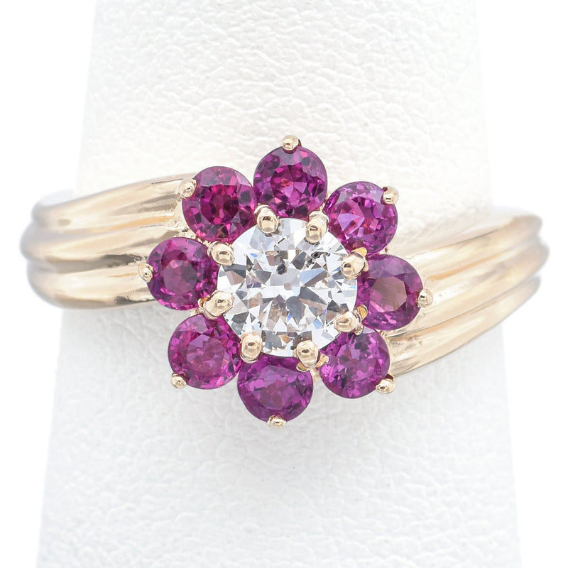 Vintage 14K Yellow Gold Ruby & 0.51 Ct Diamond Band Ring Size 6.5