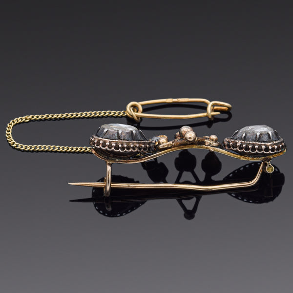 Antique Rose Cut Diamond 14K Yellow Gold & Sterling Silver Brooch Pin