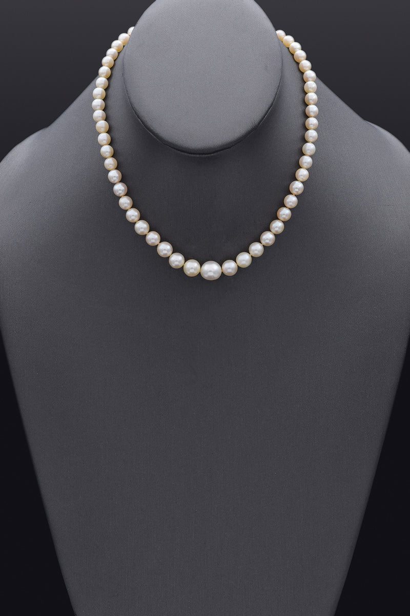 Vintage 10K White Gold 5.25-9.25mm Pearl Beaded Strand Necklace 14.5 in