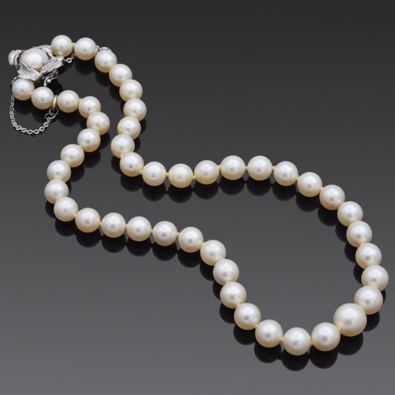 Vintage 14K White Gold 7.5-10 mm Pearl Beaded Strand Necklace 16 Inches