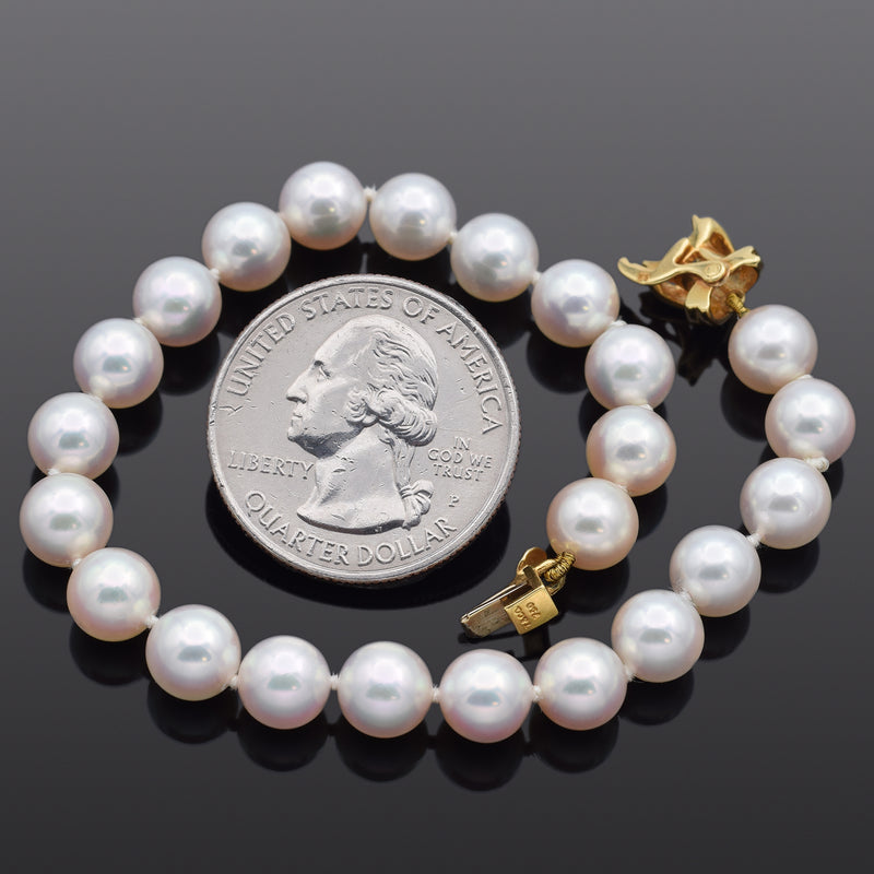 Tiffany & Co. 18K Yellow Gold X Signature Akoya Pearl Beaded Strand Bracelet