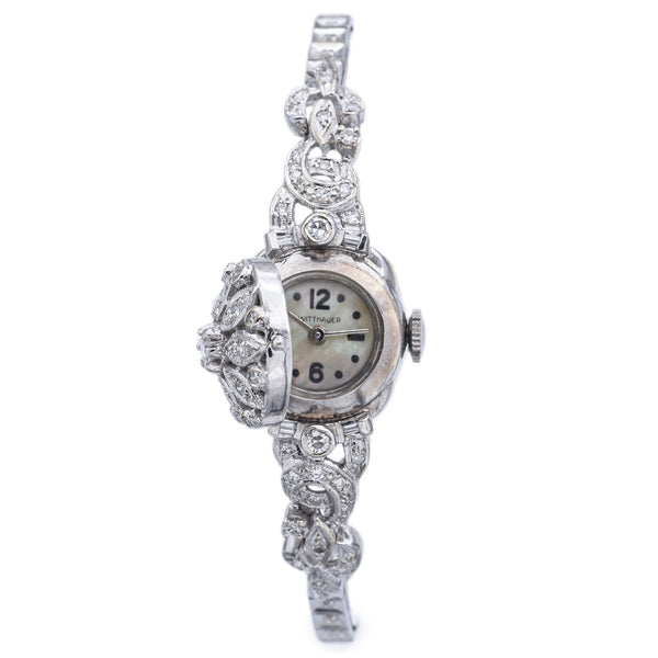 Vintage Wittnauer 14K White Gold 0.50TCW Diamond MOP Dial Womens Hand Wind Watch