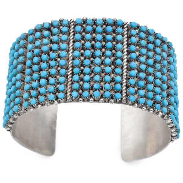 April Haloo Zuni Sterling Silver Turquoise Wide Cuff Bracelet