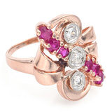 Vintage 14K Rose Gold Ruby & 0.27 TCW Diamond Cocktail Ring Size 6.5