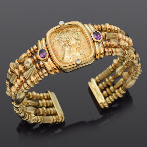 SeidenGang 18K Yellow Gold Tourmaline & Diamond Cameo Tagliamonte Bracelet
