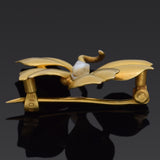 Antique 10K Yellow Gold Pearl Leaf Brooch Pin