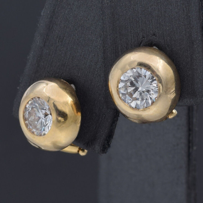 Vintage 14K Yellow Gold 1.12 TCW Diamond Omega-Back Earrings 9 mm