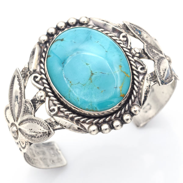 Bell Trading Vintage Harvey Era Old Pawn Sterling Silver Turquoise Cuff Bracelet