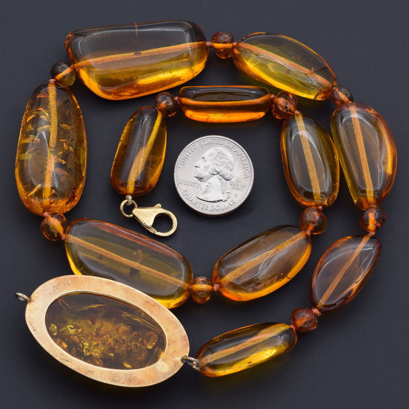 Vintage Sterling Silver Baltic Amber Beaded Strand Necklace 70.4 Gr 21 Inches