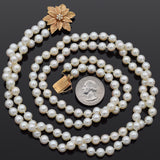 Vintage 14K Yellow Gold 7-7.5 mm Pearl & Diamond Beaded Strand Necklace 22"