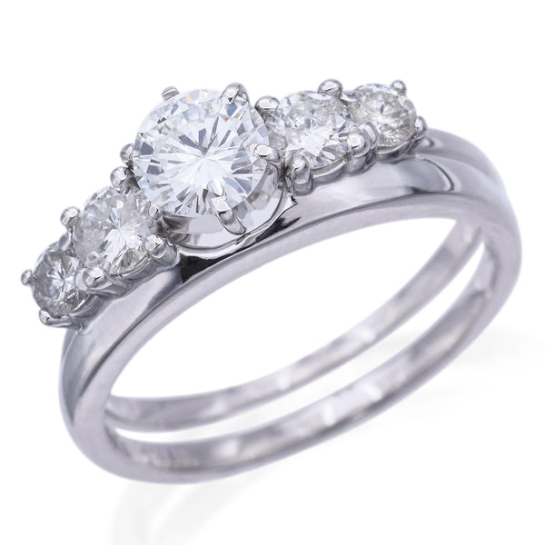 Vintage 14K White Gold 1.46 TCW Diamond Wedding Band Ring Set Size 8.5