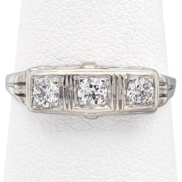 Antique Art Deco 14K White Gold 0.30 TCW Diamond Ring Size 5.5