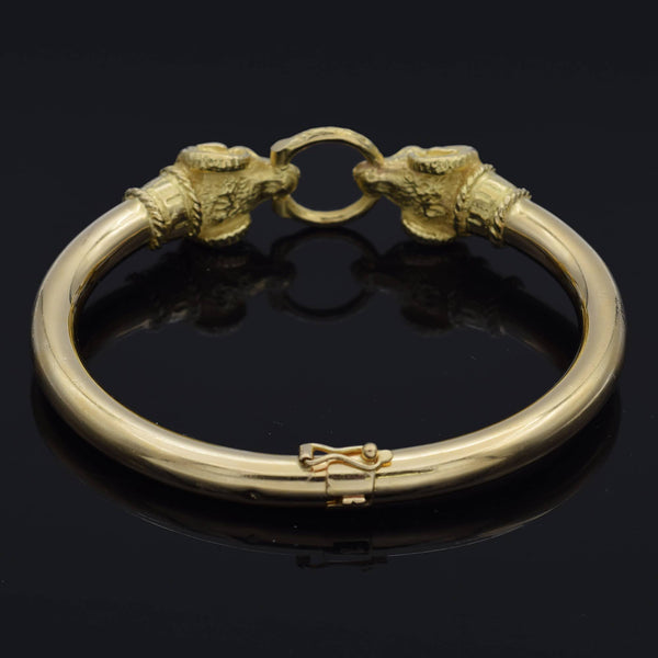 Vintage 18K Yellow Gold Ram's Head Hinged Bangle Bracelet