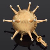 Vintage 18K Yellow Gold Spike Ball Pendant 32 x 25 mm