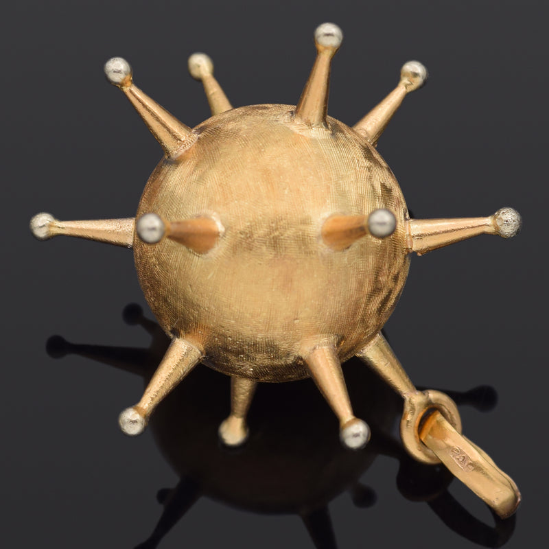 Vintage 18K Yellow Gold Spike Ball Pendant 32 x 25 mm