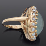 Vintage 14K Yellow Gold 12.81 Ct Aquamarine & Pearl Cocktail Ring Size 7