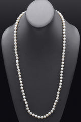 Vintage 18K White Gold 6-7.5 mm Pearl & Sapphire Beaded Strand Necklace 29"